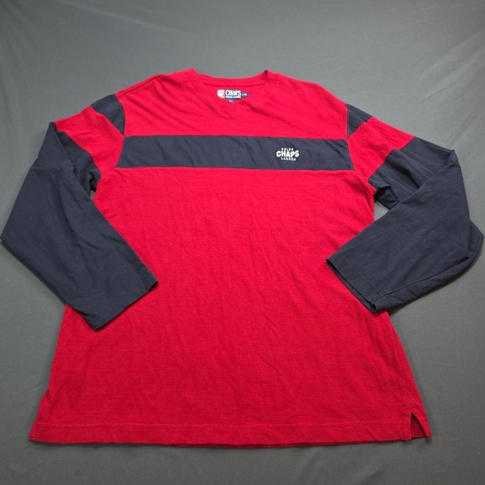 CHAPS Ralph Lauren Men's Long Sleeve Light Waffle Red and Blue Size Men's L
